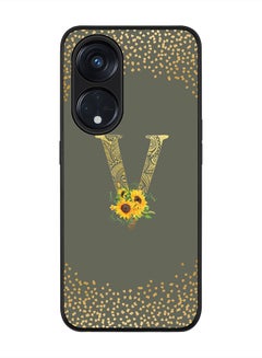 Buy Rugged Black edge case for Reno 8T 5G / Oppo A1 Pro 5G Slim fit Soft Case Flexible Rubber Edges Anti Drop TPU Gel Thin Cover - Custom Monogram Letter Floral Pattern Alphabet - V (Olive Green) in UAE