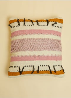 Buy Pink & Mustard Tassle Cushion- 16" X 16" in UAE