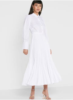 Buy Pleated Button Detail Dress in Saudi Arabia