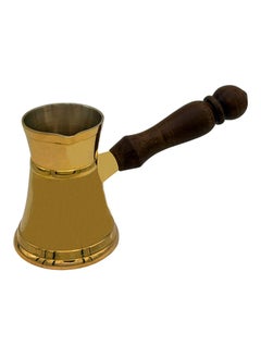 Buy Majestic Brass Turkish Coffee Pot – Capacity: 160 ml (Small Size), Smooth Classic Design, Golden Color – Handcrafted with Wooden Handle, Perfect for Turkish Coffee, Arabic Coffee, Tea, Milk, and Hot Beverages in UAE