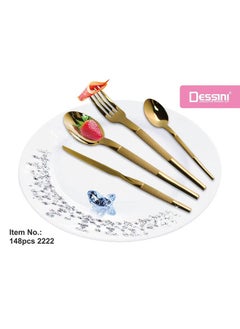 Buy Dessini 148Pcs Cutlery Set Gold in UAE