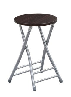 Buy Folding Stool Round Portable Folding Stool Wood Seat Brown in UAE