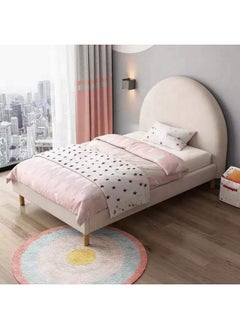 Buy MDF, Swedish Wood and Velvet Single Bed 100x200x140 cm  - Beige in Saudi Arabia