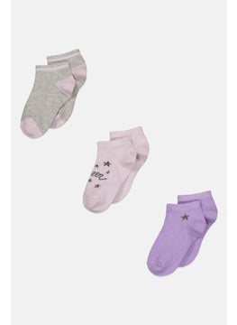 اشتري Toddlers Girl 3 Pairs Ankle Socks, Grey/Purple/Light Pink في الامارات