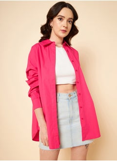 اشتري oversized solid cotton pink casual shirt في الامارات