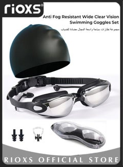 Buy Swim Goggles Anti Fog Resistant Wide Clear Vision Swimming Goggles Set with Adjustable Strap for adults Men Women Bright Color Plated Goggles Nose Ear Plugs Swim Cap and box in UAE