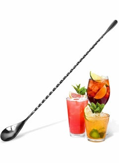 اشتري Mixing Spoon, 12 Inch Premium Beverage Mixing Spoon, Modern and Stylish Design, Long Attractive Spiral Design for Layering Drinks for Tall Cups Black في الامارات