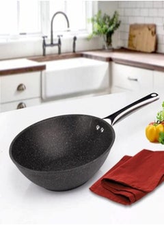 اشتري Falez Non Stick Granite Wok Fry Pan, 28 Cm Diameter, Black في الامارات