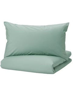 Buy Duvet cover and 2 pillowcases dark green 240x220/50x80 cm in Saudi Arabia