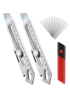 Buy 2 Pcs Utility Knife, Stainless Steel Retractable Box Cutter, Multifunctional Utility Knife with 10 Pcs Replaceable Blades for Office, Home, School in UAE