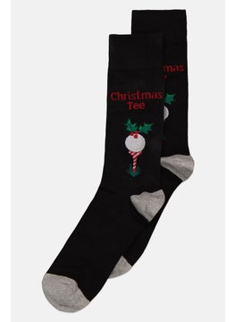 اشتري Men 1 Pair Graphic Print Crew Sock, Black في الامارات