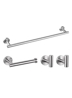 Buy Modern 4-Piece Bathroom Hardware Set 24-Inch Towel Bar Toilet Paper Holder and 2X Towel Hook Wall Mounted Brushed SUS 304 Stainless Steel in Saudi Arabia