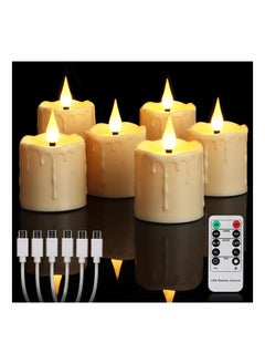 اشتري Rechargeable Flameless Votive Candles with Remote Timer, D2 x H3 inches in/Outdoor Waterproof Flameless Flickering Electric Candles, 3D Wick Battery Operated LED Tea Lights, Set of 6, Ivory في السعودية