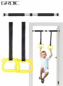 اشتري Pull Up Bar Chin Up Bar, Adjustable 60~100 CM Door Horizontal Bars with Kids Gymnastic Rings Pull up Rings for Home Workout Gym Training Workout Bar Sport Fitness في الامارات