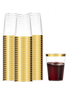 Buy Elegant Gold Rimmed Disposable Wedding Cups - 100 Clear Plastic Tumblers - 12 Oz - Fancy Party Cups in Saudi Arabia