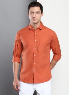 Buy Men's Slim Fit Dusty Orange Casual Cotton Spread Shirt in Saudi Arabia