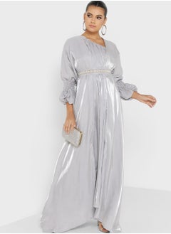 Buy Ruched Sleeve Embellished Tiered Dress in Saudi Arabia