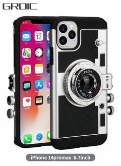 Buy Phone Case Compatible with iPhone 14 Pro Max 6.7 Inch Camera Case Vintage Cover Cute 3D Cool Unique Design Silicone Case with Removable Neck Strap for Girls Women Black in UAE