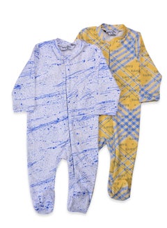 Buy Yellow/Blue & Stylish Blue Soft Cotton Bodysuits With Ice Caps (2 Pack) in Egypt