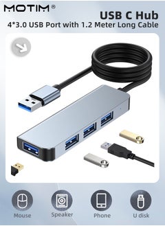 اشتري USB Hub, 4 in 1 USB C 3.0 Hub, Ultra-Slim Fast Data Hub with 3.9 ft Extended Cable 4 Port Extend High Speed Transmission for MacBook, Mac Pro, Surface Pro, Printer, PC, Flash Drive, Mobile HDD في الامارات