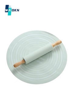 Buy 33.5cm Diameter Silicone Baking Mat + Rolling Pin 2 Pack, Measurable Non-stick Waterproof Pastry Tool, Large Non-slip Heat-resistant Table Mat for Pastry Board (Green) in UAE