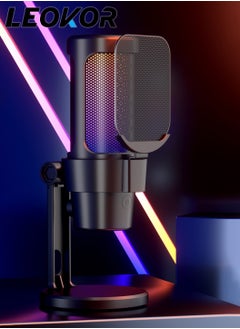 Buy Game Microphone,USB PC Microphone,for Streaming Media,Podcasting/Recording,Capacitive Computer Desktop Microphone with RGB Control,Silent Touch/Headphone Jack (Black) in Saudi Arabia