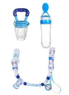 Buy 3-Piece Baby Silicone Feeding Accessories, Pacifier Clip Chain, Food Spoon, Food Feeder in UAE