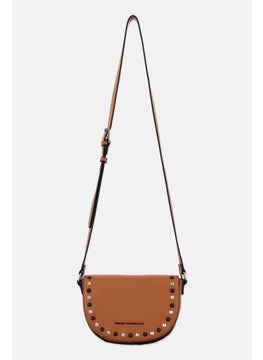 Buy Women Stud Cross Body Bag 15 H x 20 L x 6 W cm, Brown in UAE