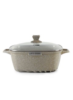 Buy 40CM Square Cooking Pot Aluminium Stock Pot Non-Stick Granite Coating With Glass Lid in UAE