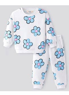 Buy Bonfino 100% Cotton French Terry Knit Full Sleeves Floral Printed Winter Wear T-Shirt & Lounge Pant Set - Ivory(9-12M) in UAE