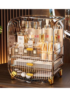 Buy Large Capacity Cosmetics Makeup Organizer for Vanity, Dustproof Waterproof Cosmetics Display Case with Drawers for Skincare, Lipstick, Brushes and Jewelry (Clear) in UAE