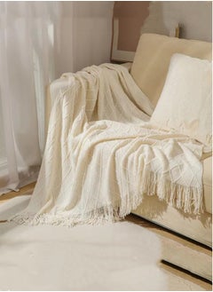 اشتري 1-Piece Lightweight Summer Blanket All Season Blanket Bed With Tassel Off-White 180x127 Centimeter في الامارات