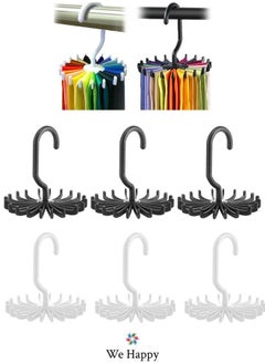 Buy Pack of 6 Tie Holder Belt Hanger with Rotating 20 Hooks Durable Scarf and Accessories Organizer White Black in UAE