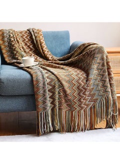 Buy Striped Sofa Blanket Polyester Yellow 130x170cm in Saudi Arabia