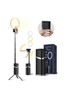 Buy Portable Ring Light with Tripod, Extendable 79" Selife Stand, Rechargeable Wireless Foldable 10'' LED Ring Light with Battery & Phone Holder LED Circle Light for Vlog/Social Media/Photos/Video Calls/R in UAE