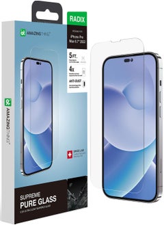 اشتري Supreme Radix Pure iPhone 14 Pro MAX Tempered Glass Screen Protector (6.7 inch) with Dust Free Omni Technology and Easy Install Tray - [CASE FRIENDLY 2.5D] في الامارات