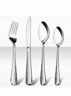 اشتري Stainless Steel Flatware Silverware Set, Hammered Design Knife Fork Spoon Set for Home Camping Party, Dishwasher Safe, 16 Pieces في الامارات