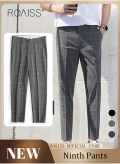 اشتري Young Men's Suit Pants Straight Fit British Plaid Thin Section Business Casual Pants Cropped Pants في الامارات