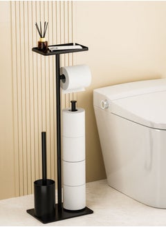 Buy Matte Black Toilet Paper Holder Stand with Shelf, Rustproof Floor Toilet Paper Holder Free Standing, Toilet Tissue Holder Free Stand Up, Toilet Paper Stands for Bathrooms with Toilet Brush in Saudi Arabia