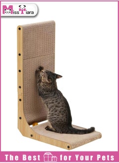 اشتري Cat Scratcher, 60 cm L Shape Cat Scratch Pad Wall Mounted, Cat Scratching Cardboard with Ball Toy for Indoor Cats في الامارات