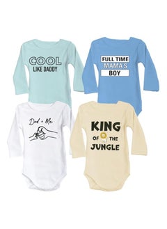 Buy Baby Romper Set for Boys - Pack of 4 Long Sleeve Cotton Rompers - Cute Outfits for Newborns and Toddlers with Snap Closure - Gift for Baby Boys in UAE