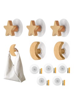 اشتري 5 Pack Wooden Wall Hooks for Hanging Coat Clothes Hat Towels Bags, Bedroom Hooks, Natural Beech Wood Hooks,Wall Mounted Heavy Duty Hanger for Bathroom, Entryway, Shape Wall Hooks Decorative في الامارات