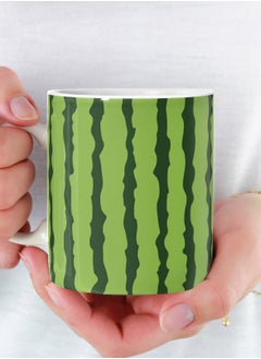 Buy Green Striped Mug Ceramic Mug for Tea and Coffee with Multi Color Handle 11Oz in Saudi Arabia