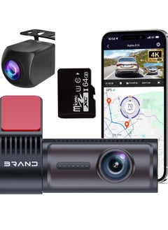 اشتري Dash Cam Front and Rear camera, 4K Full Dashcams for Cars, WiFi & App Control, Night Vision, Parking Mode, G-Sensor, Loop Recording(64GB card included) في السعودية