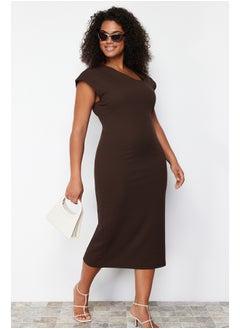 Buy Brown Asymmetric Collar Knitted Dress TBBSS24AH00077 in Egypt