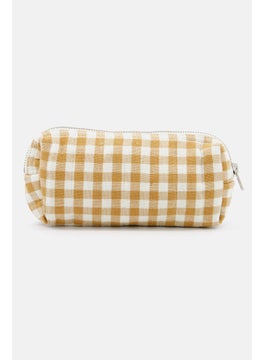 Buy Women Checkered Small Toiletry Bag 11 H x 18 L x 8 W cm, Yellow/White in Saudi Arabia