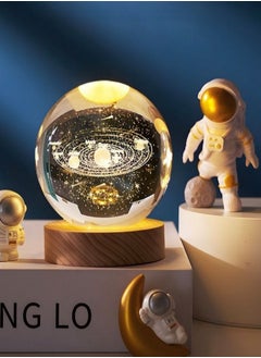 Buy 3D LED Crystal Ball,Clear 80mm (3.15 inch) Solar System Glass Ball With Wooden Base And Projection,3D Space Laser Engraving Night Lamp in UAE