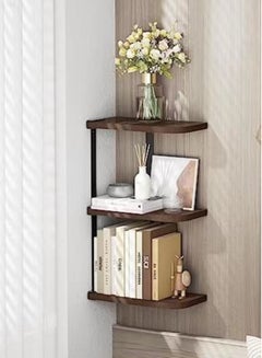 Buy 3-Tier Wall Display Shelf Corner Wall Hanging Storage Rack Wooden 25.9x13x43.7 Centimeter in UAE