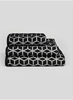 اشتري Matalan Cotton Geometric Print Bath Towels, 130 cm x 70 cm Size, Black في مصر