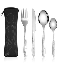 اشتري Cutlery Set Silver, Stainless Steel Flatware, Camping Cutlery Utensil Set with Portable Pouch Case, for Outdoor Travel Picnic Office School Lunch Box, Dishwasher Safe, Mixed Cutlery Sets في السعودية